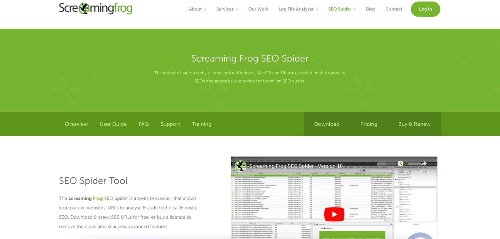 Screaming Frog homepage