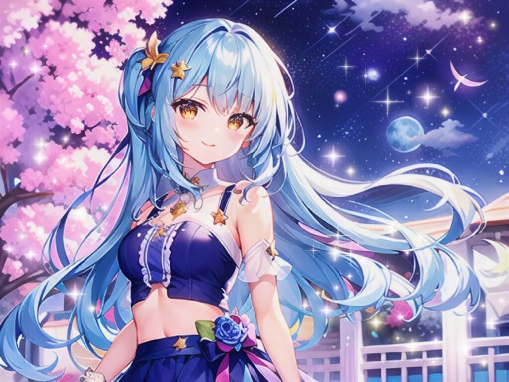 桜吹雪 青髪少女