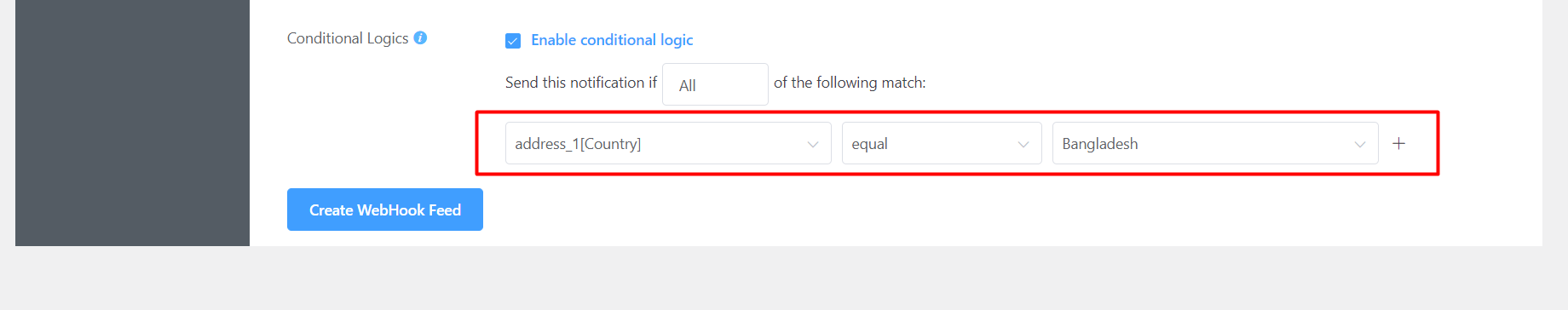 crm form webhook configure conditional