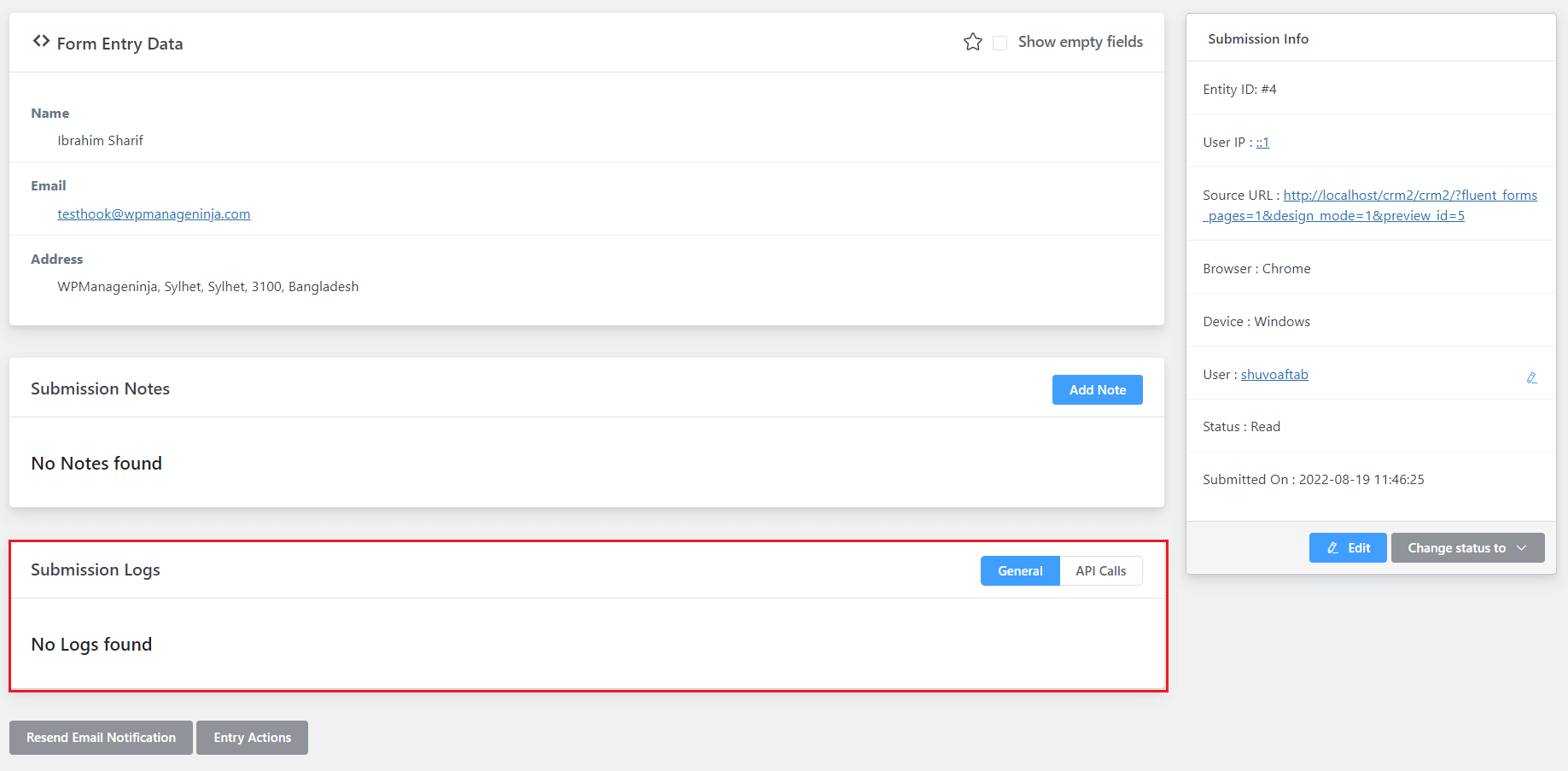 crm form webhook entry nofeed