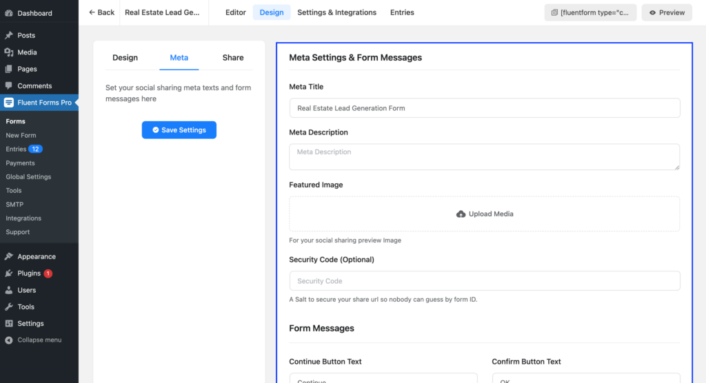 Customizing meta settings