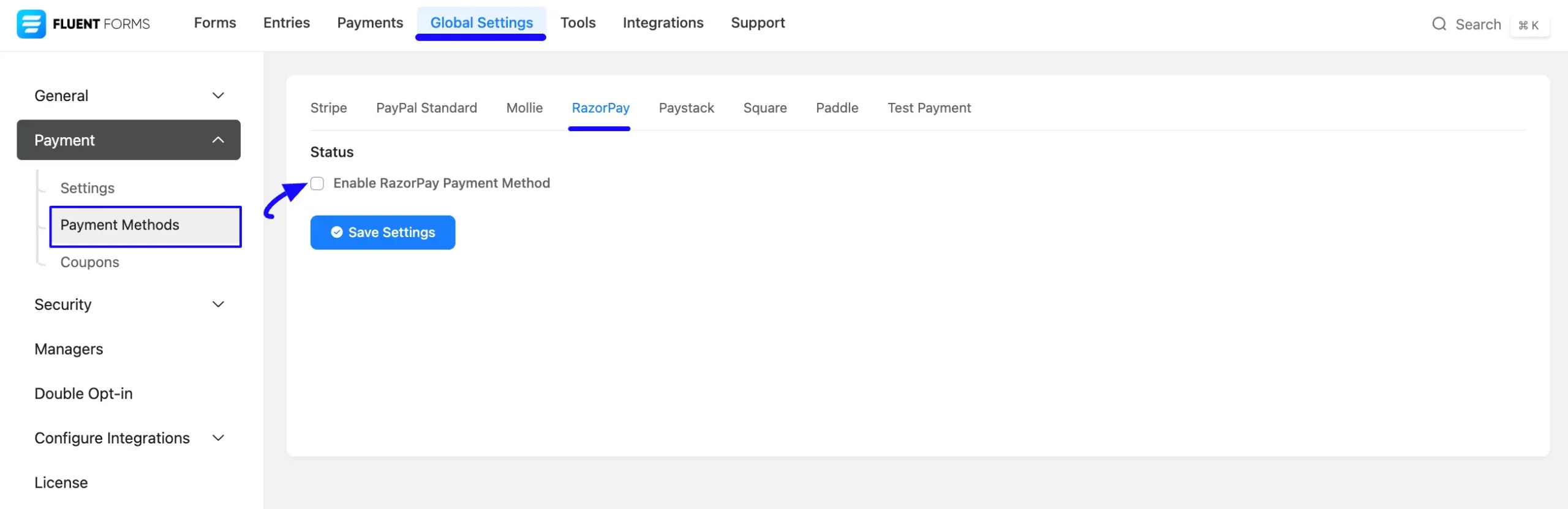 1. Enable Razorpay method scaled 48160