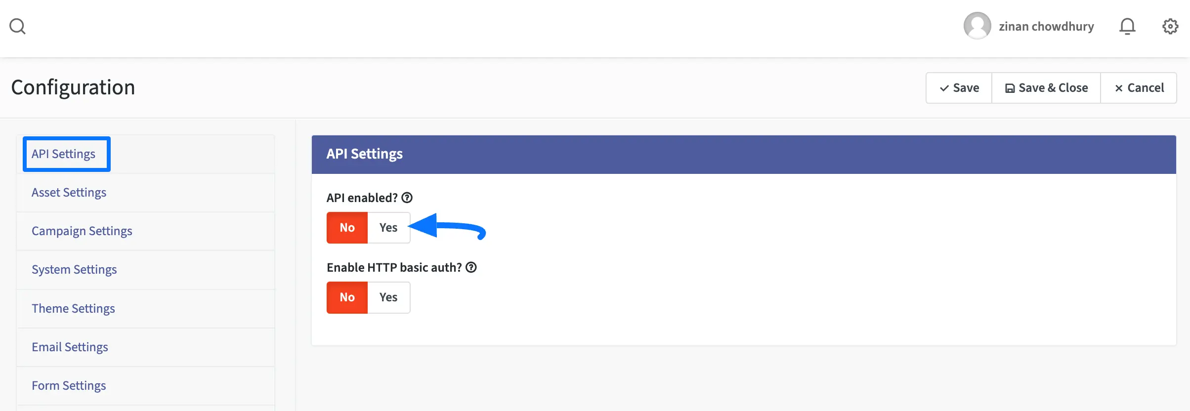 6. Yes button to enable API Credentials 46742