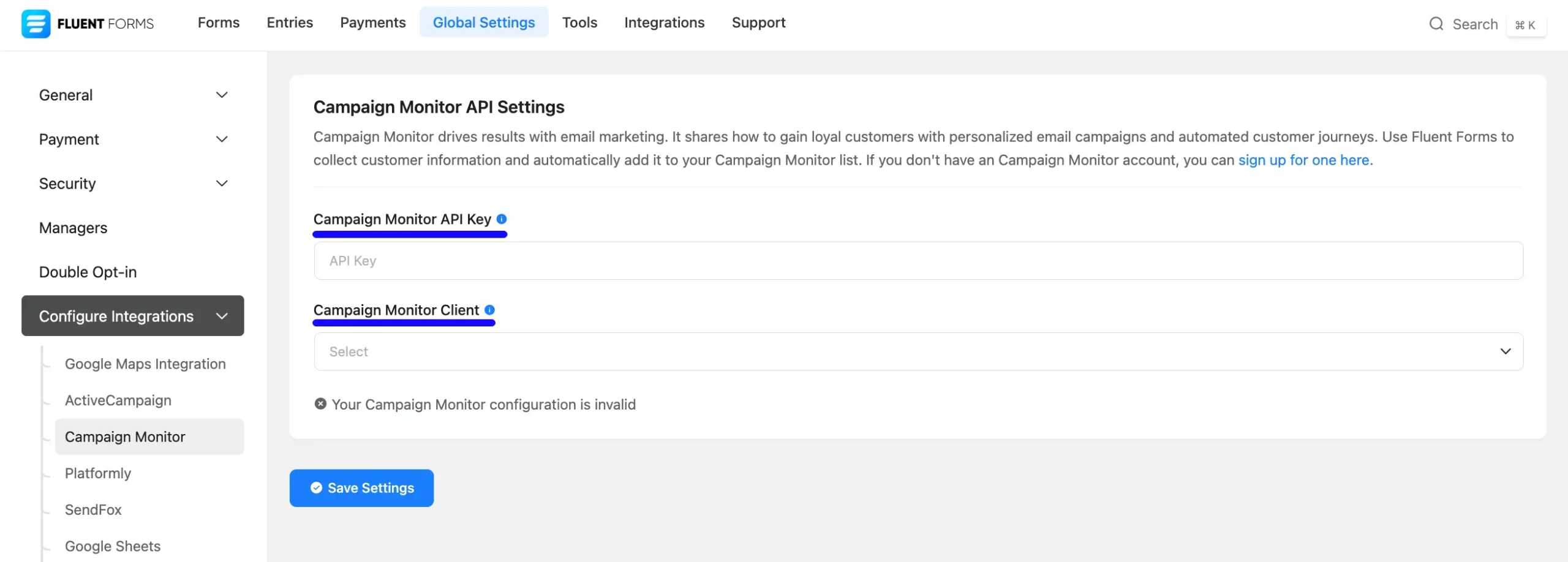 2. Campaign Monitor API Settings page scaled 50955