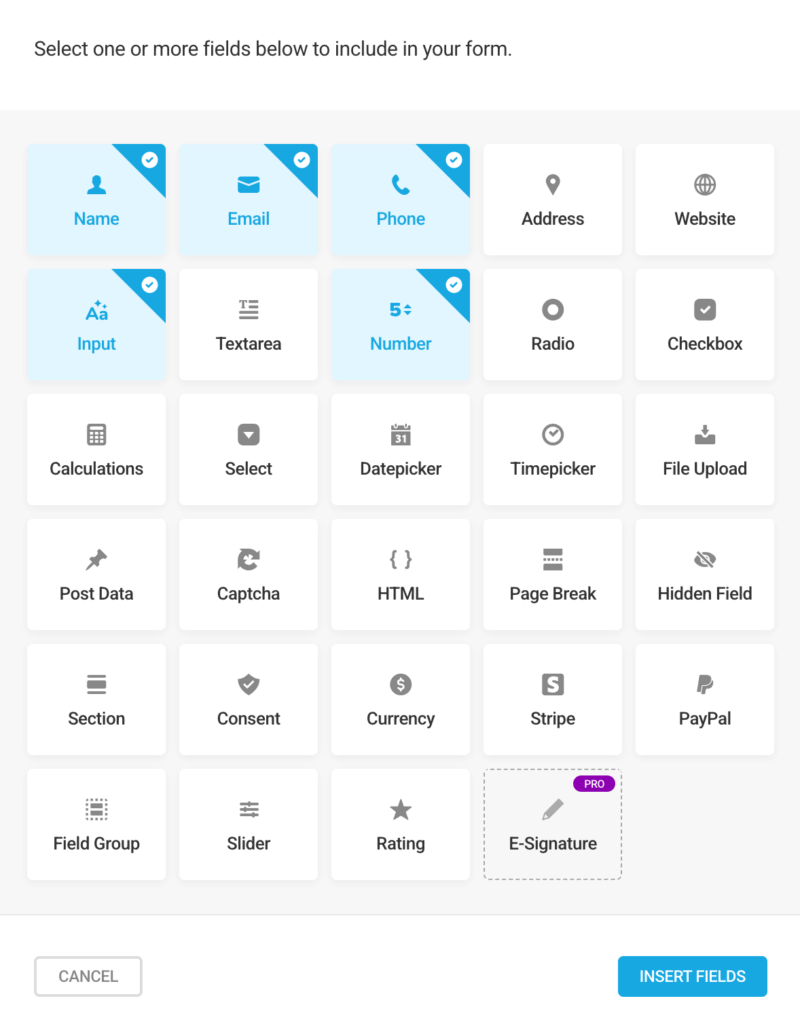 Input Fields Forminator