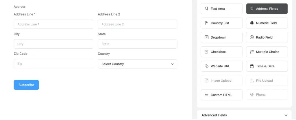 Fluent Forms Address field group