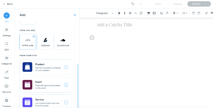 The Wix HTML code block
