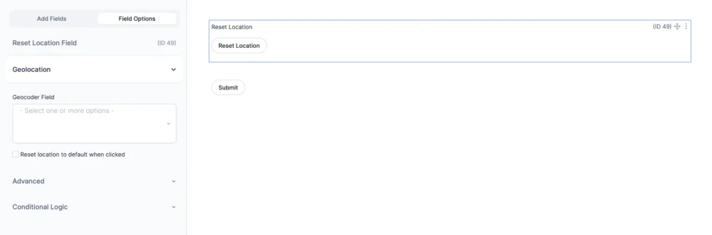 Formidable Forms Reset Location Button