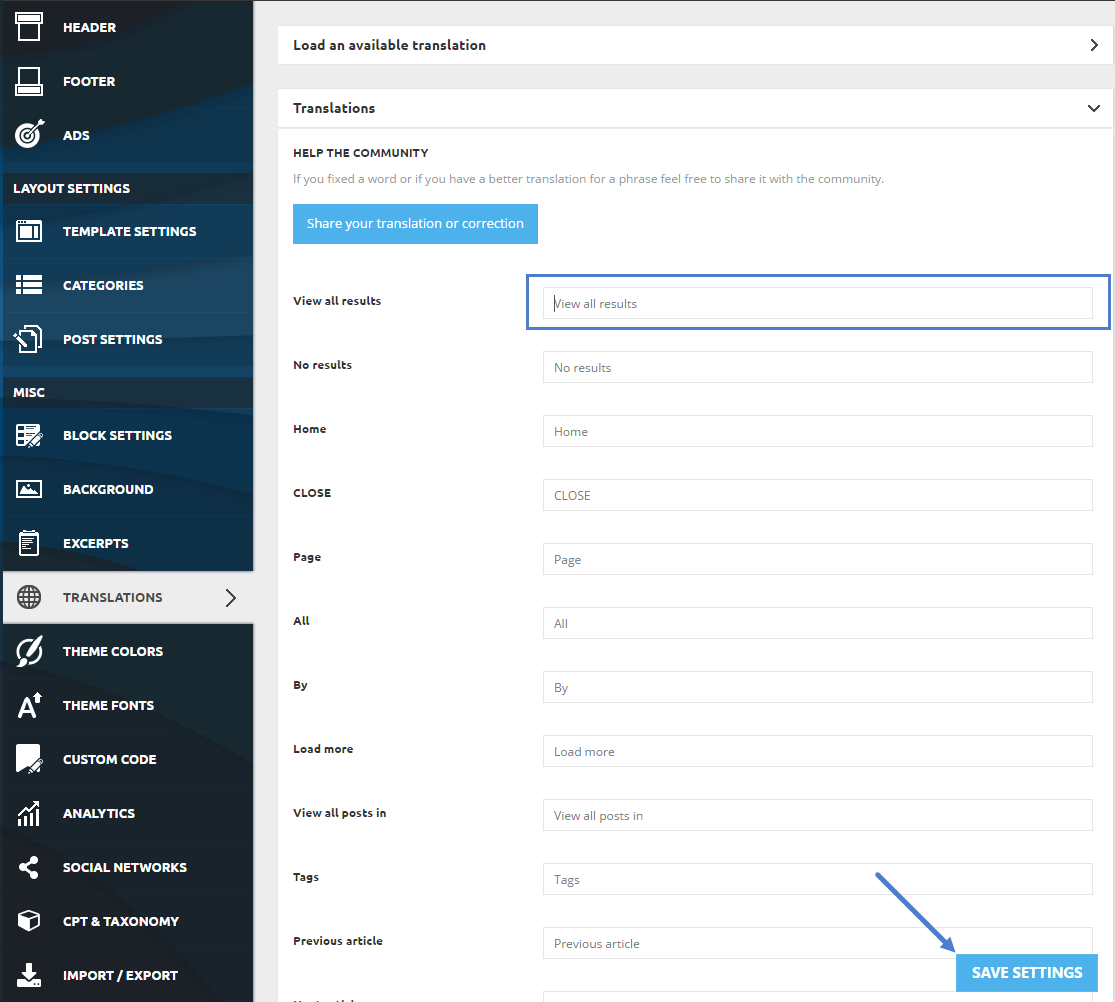 custom translation - theme panel
