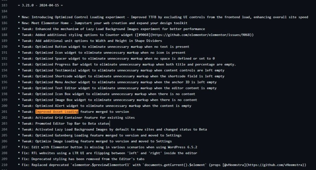 A changelog entry for software version 3.24.0, dated 2024-09-10, highlighting the ‘Improved Asset Loading’ feature. This update includes tweaks such as loading only the necessary functionalities per page, reducing code per page, and improving front-end performance for faster page load times and better page speed scores.