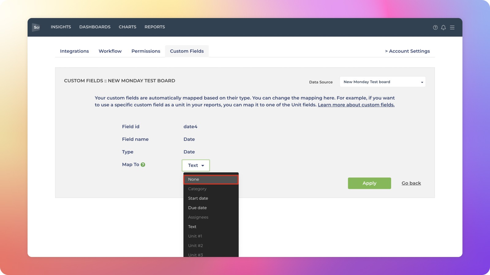 Selecting None in Map To Menu