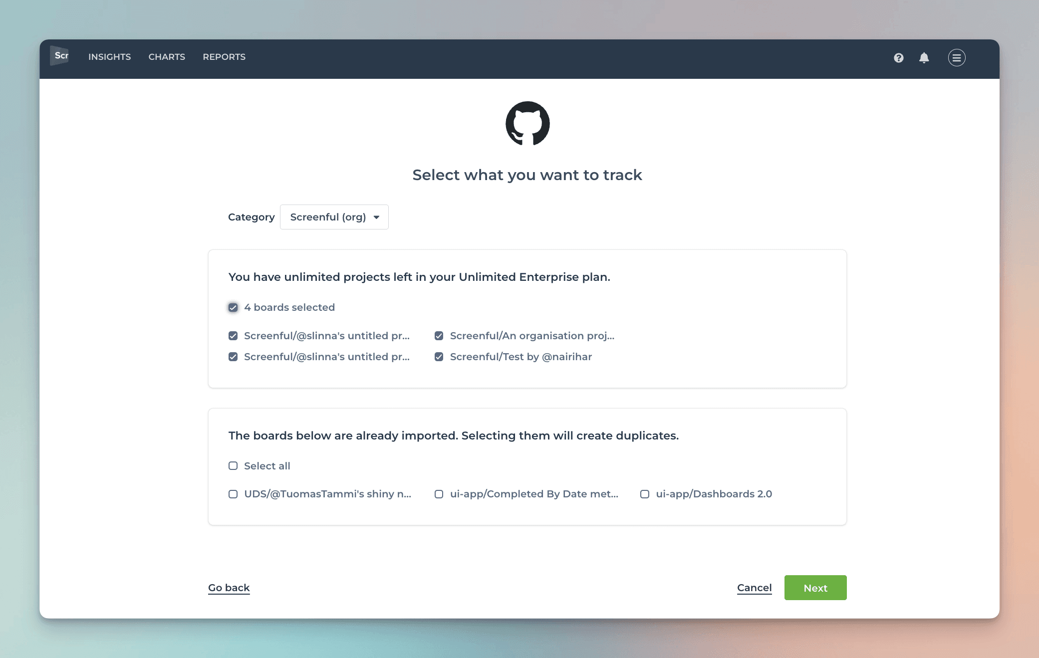 Select what you want to track in GitHub