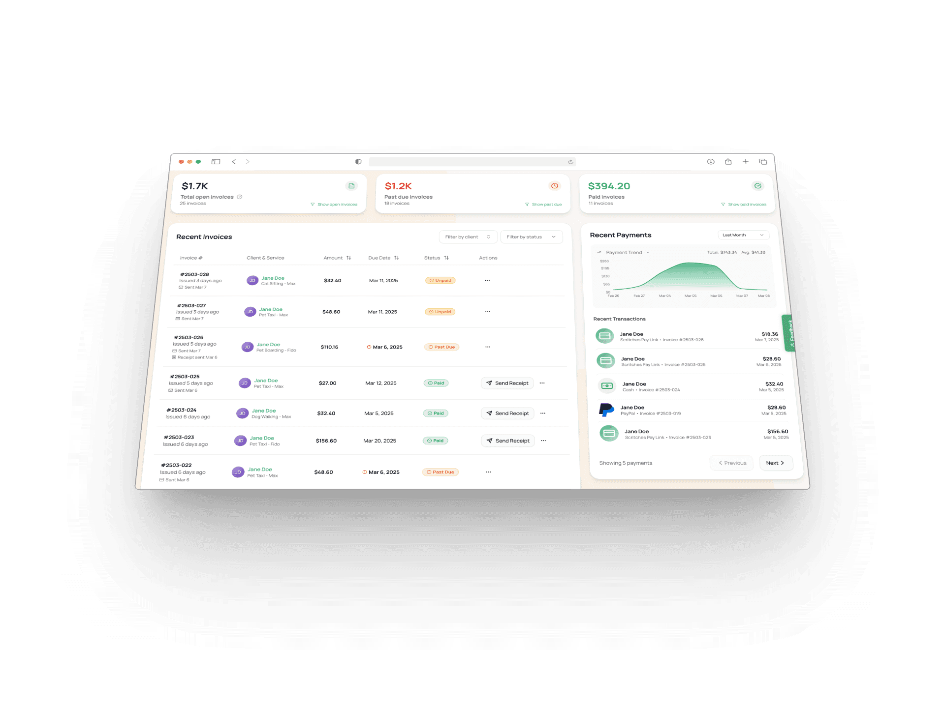 Scritches invoicing dashboard