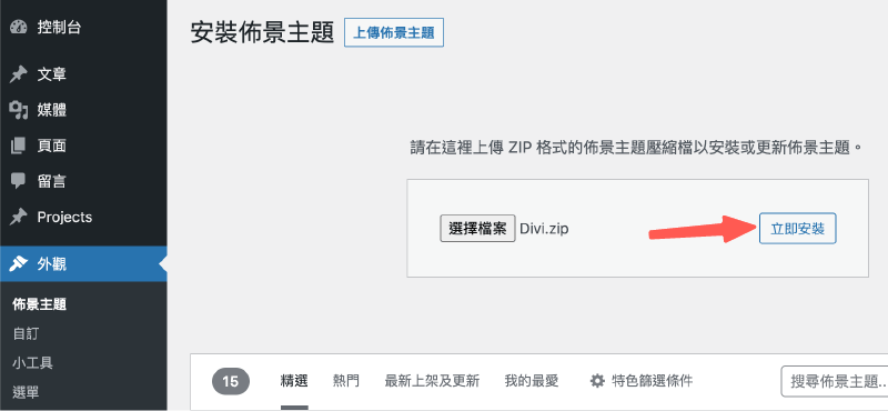 Divi中文教學 :安裝 Divi 佈景主題