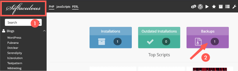前往網站備份列表