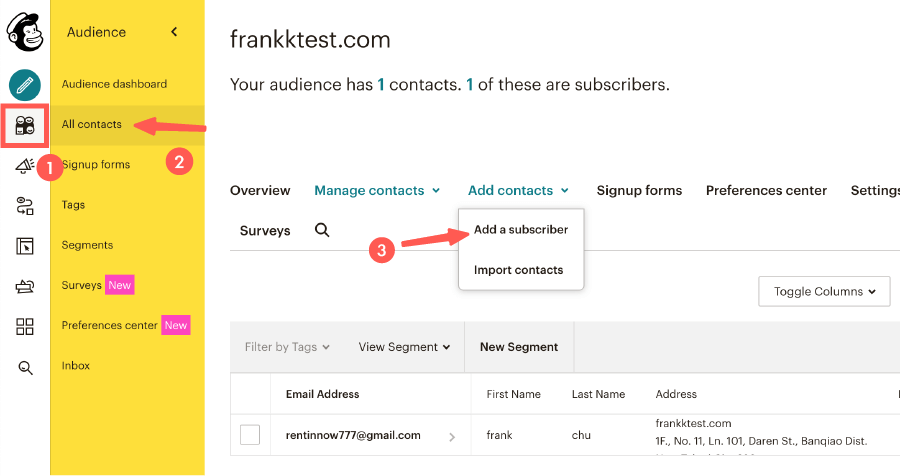 MailChimp教學 :新增訂閱者
