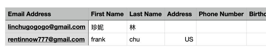 MailChimp教學 :匯出後的欄位格式(僅部分截圖)