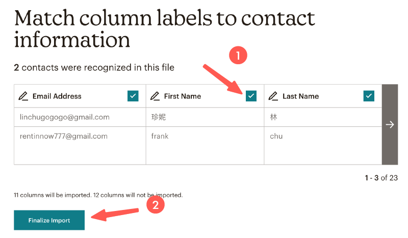 MailChimp教學 :選擇需匯入的欄位