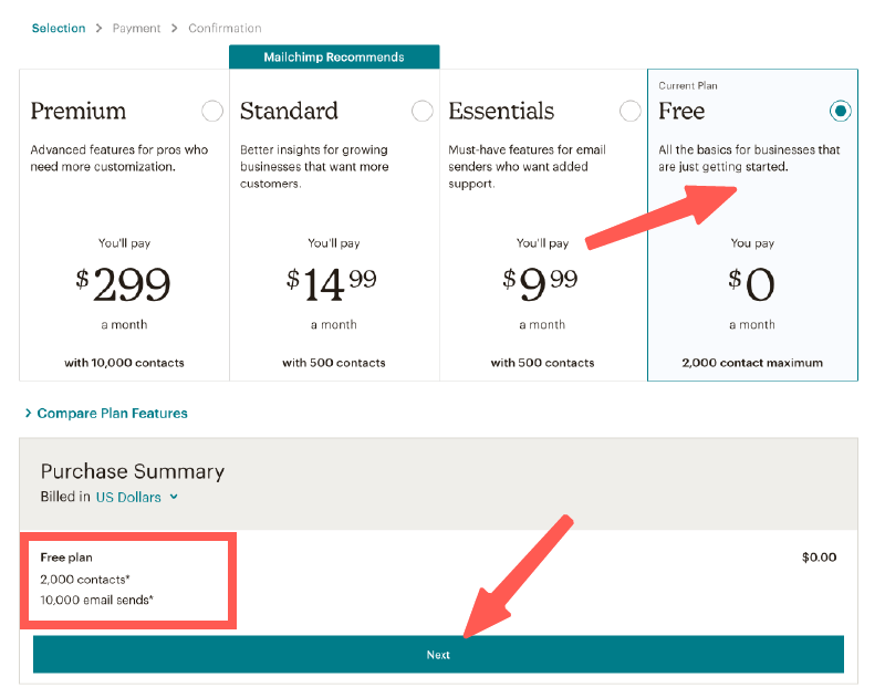 MailChimp教學 :選擇 MailChimp 方案