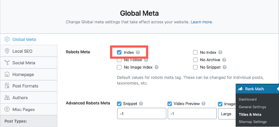 Rank Math 外掛教學 :Global Meta 全站設定