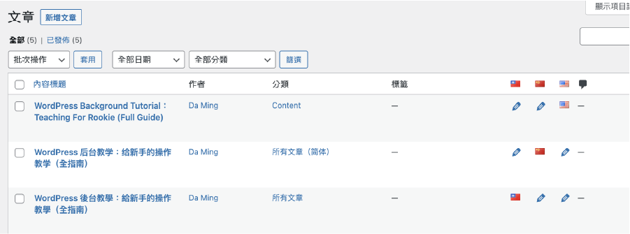 Polylang 教學:WordPress 多語言文章翻譯(3 種語言)