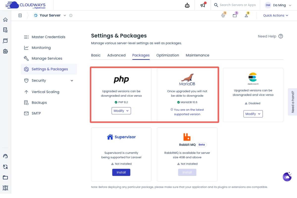 更換 PHP 和 MySql 版本