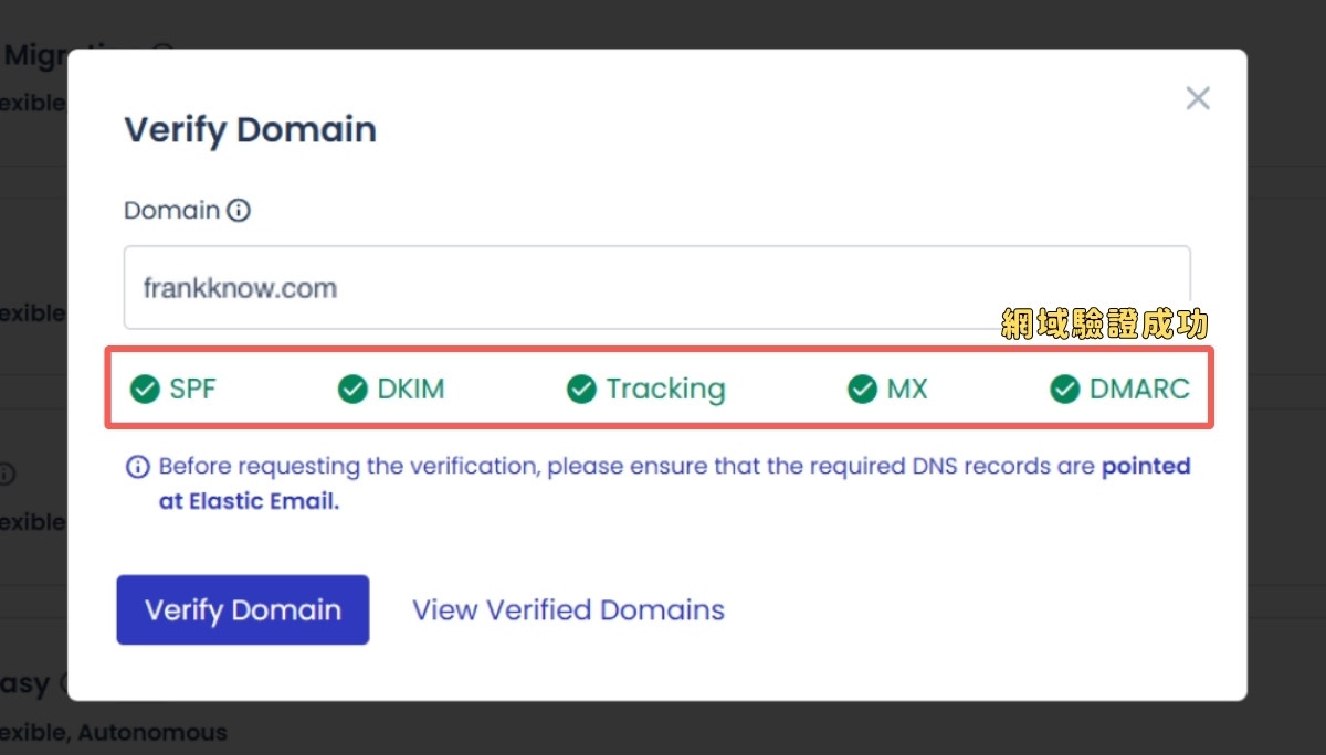 指標字體變為綠色,Elastic Email DNS 指向設置成功