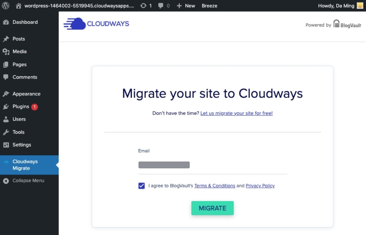 填入註冊 Cloudways 時用的 Email