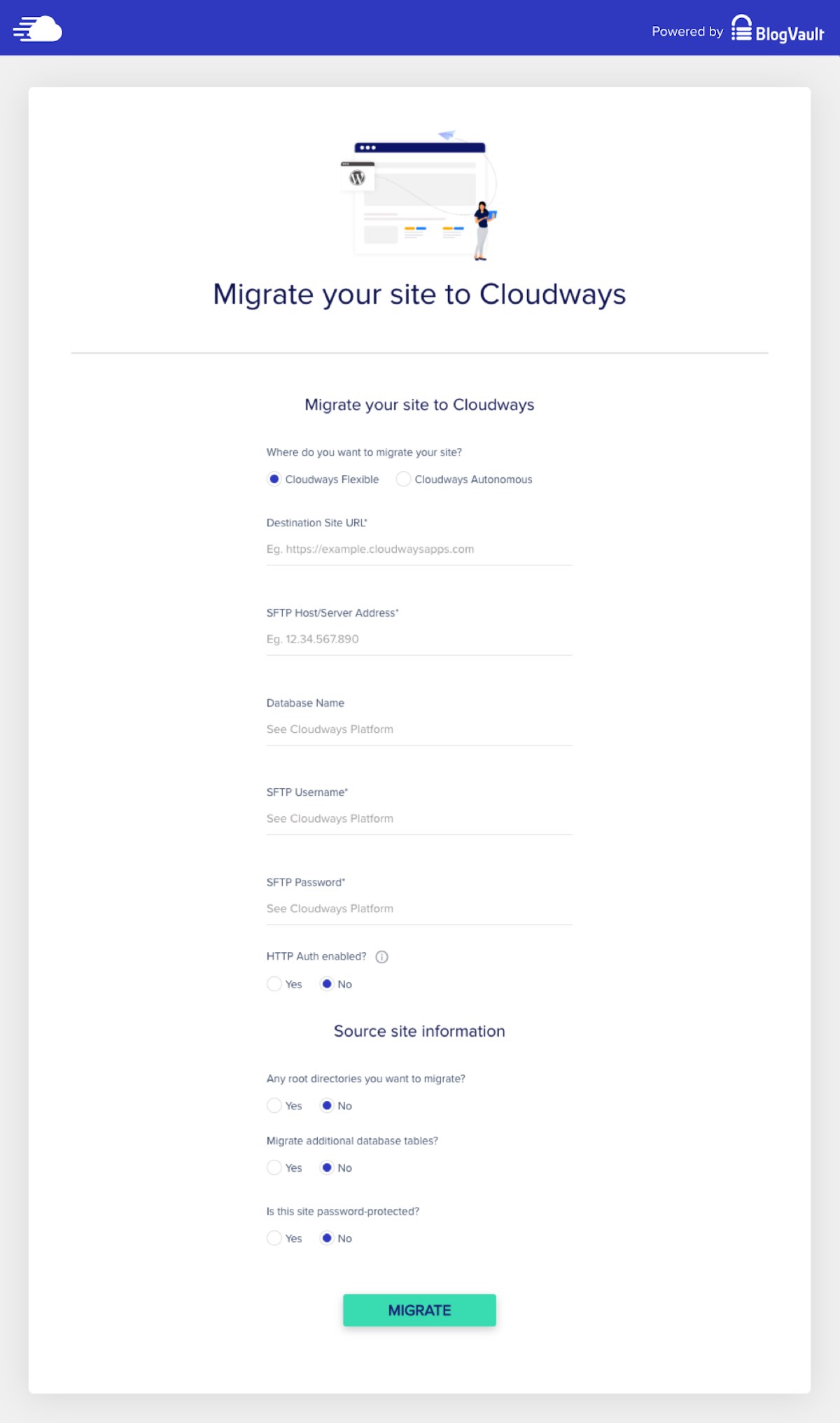 Cloudways 搬家時需填寫的資料