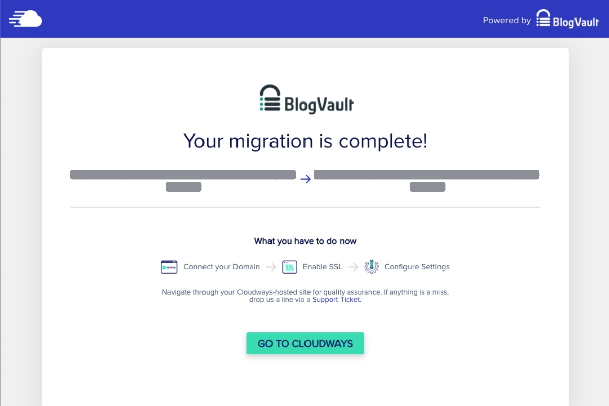Cloudways 網站搬家完成畫面