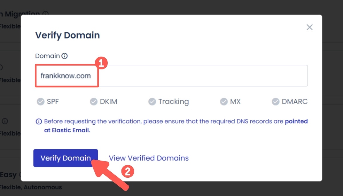 點擊「 Verify Domain 」,測試 DNS 指向是否設置成功