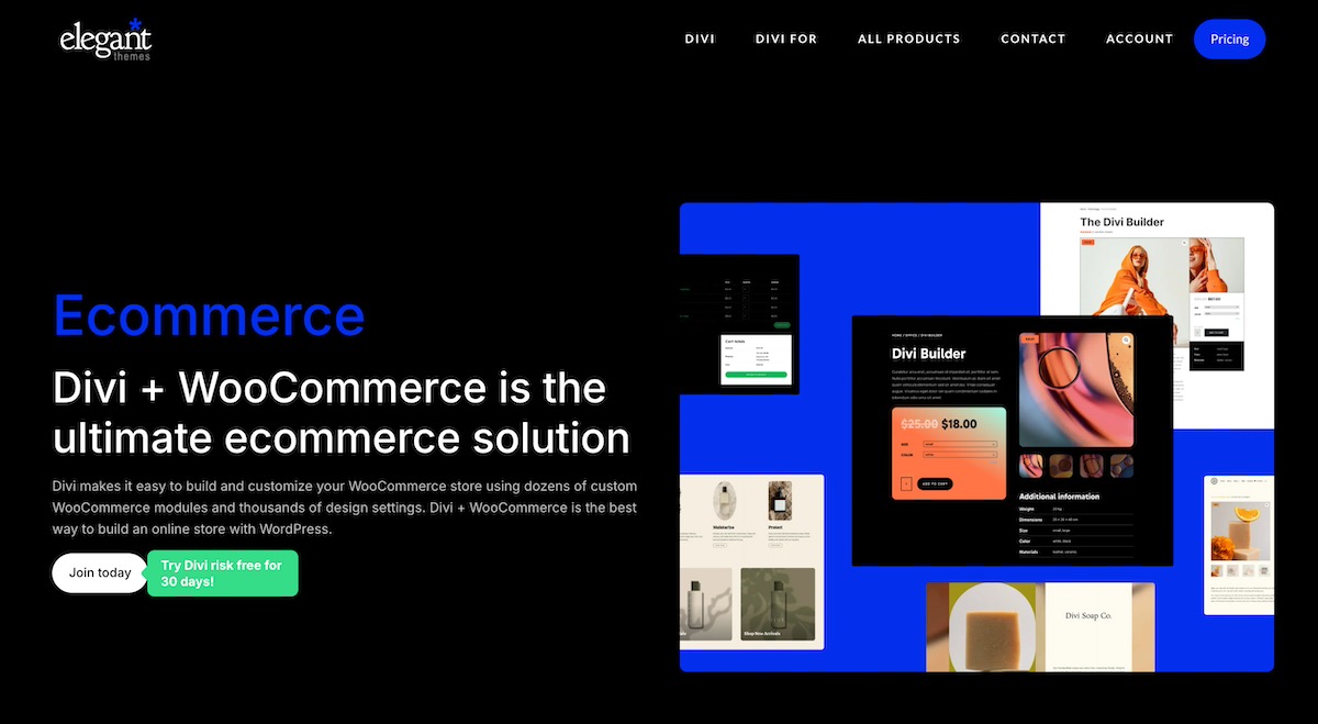 Divi 支援 WooCommerce,有許多功能模組和模板可以直接使用