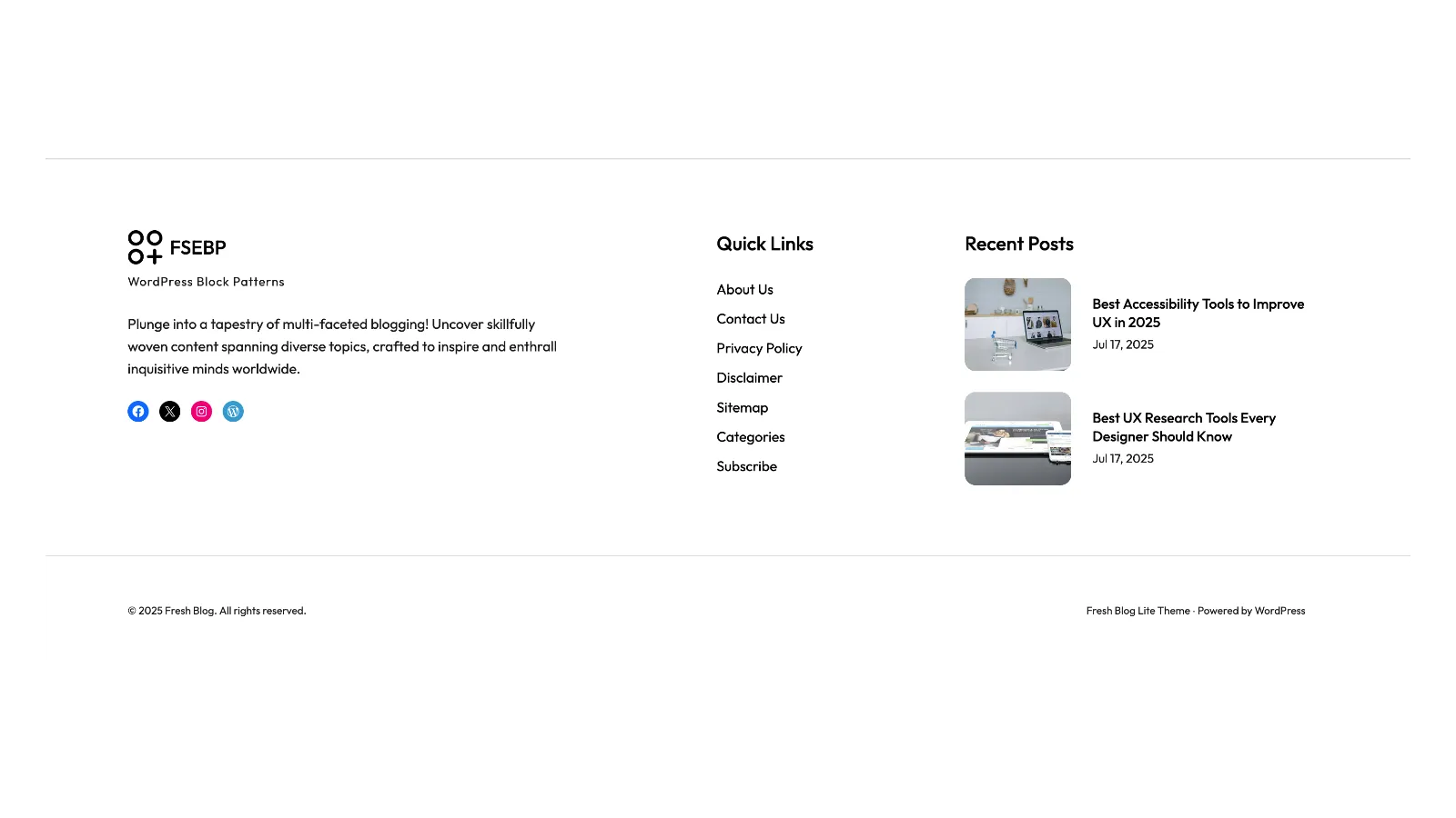 Three-Column Footer Pattern for Blogs