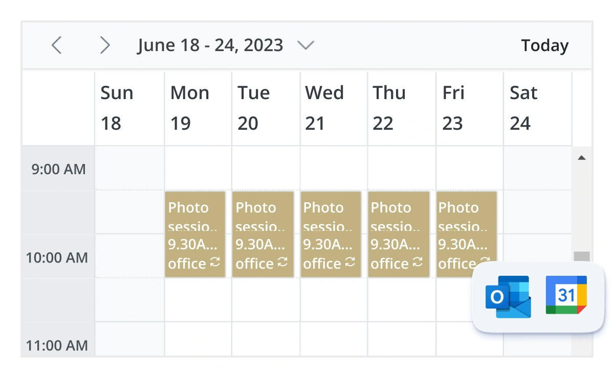 Illustration of Google Calendar integration with Blazor Scheduler component.