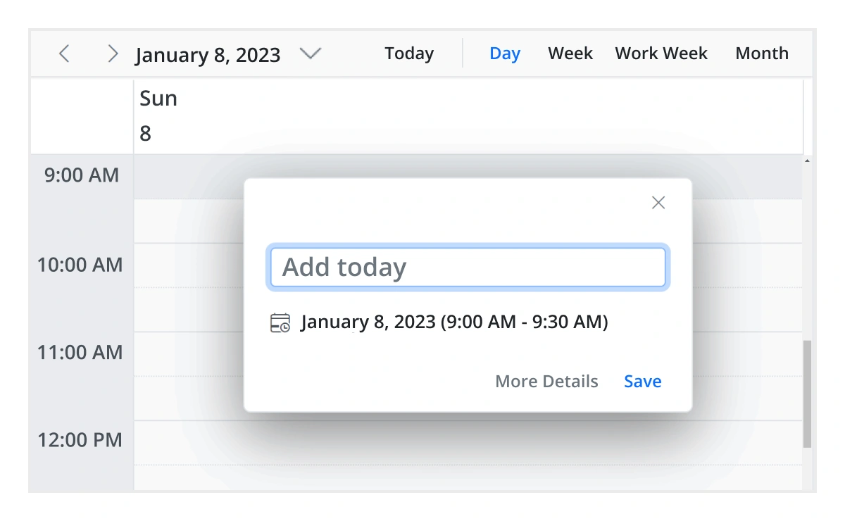 Illustration of Quick pop-ups in Blazor Scheduler Component.