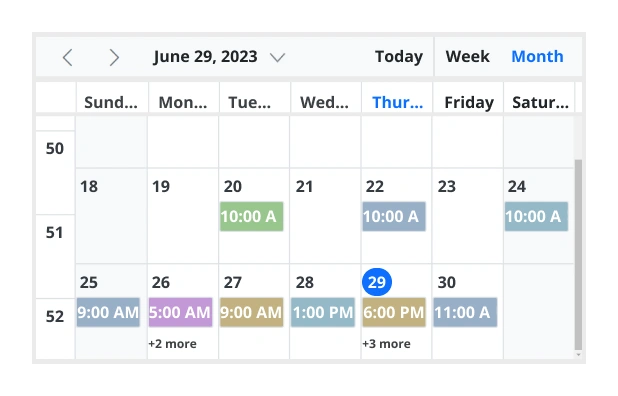 Illustration of displaying week numbers in Blazor Scheduler.