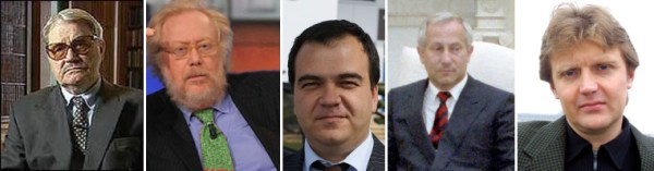 From left to right: Vassily Mitrokhin, Paolo Guzzanti, Mario Scaramella, Oleg Gordievsky, Alexander Litvinenko. (all pictures from Wikimedia Commons).