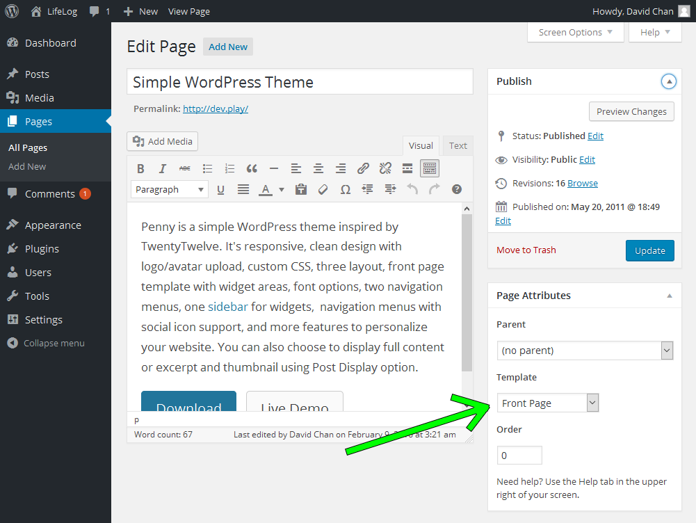 Select Page Template
