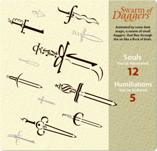 Swarm of Daggers Card depicting a swarm of daggers
