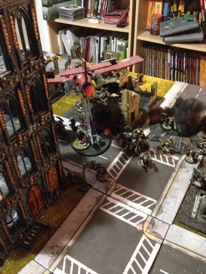 The Blitza-Bommer drops a Boom Bomb in the midst of Scrooge's massed boyz.