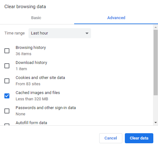 Clear cache, cookies, browsing history in Google Chrome