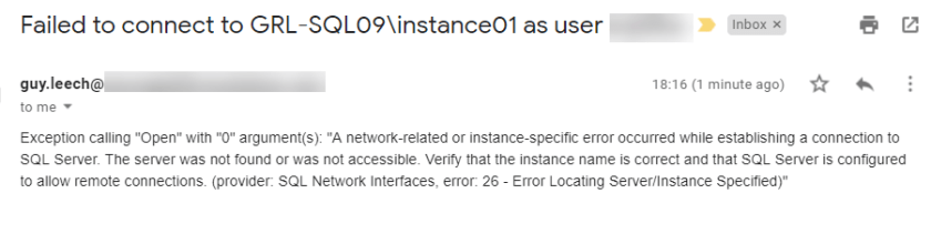 sql script failed to connect