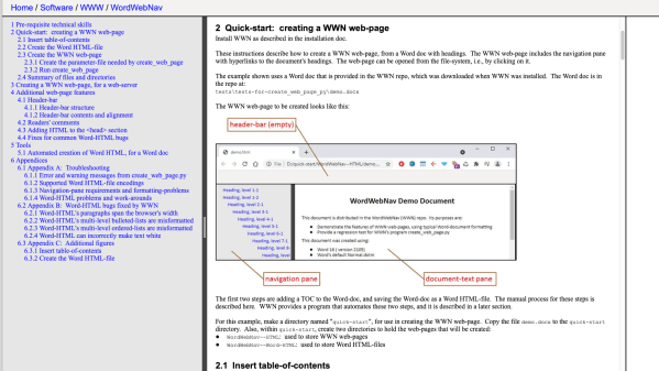 Screen capture of the WWN project, from the project's website, showing the instructions for WWN which are themselves presented as a WWN site.