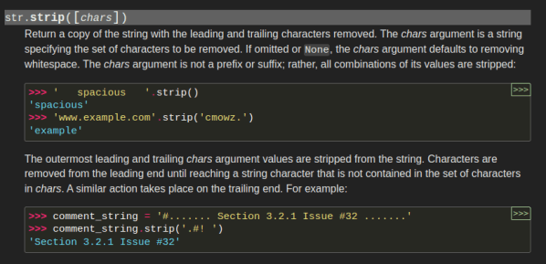 The Python documentation for str.strip().