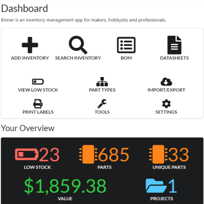 dashboard of binner UI