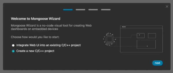 Mongoose Wizard new project dialog.