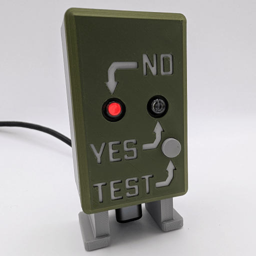 A green box with the answer to if a nuke has gone off with red neon lights