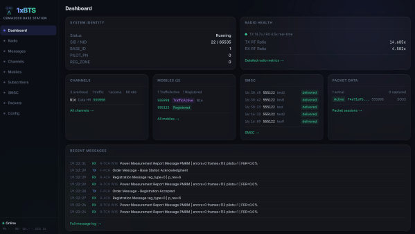 A web interface is shown providing information about a cellular network base station.