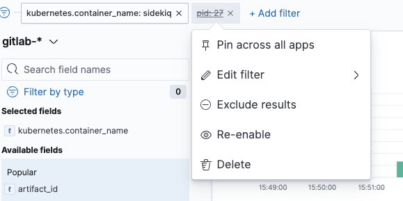 Re-enable Filter menu showing Re-enable option