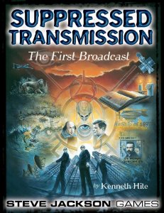 Cover of Suppressed Transmission: a collage of conspirators and high weirdness elements centered around the trifecta of Kennedy, Shakespeare and a grey alien.